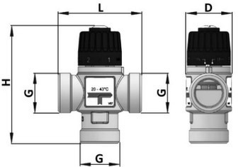 Клапан термостатический терморегулятора STOUT SVM-0125 1″ НР 30-65°С KV 1,8 для систем отопления и ГВС